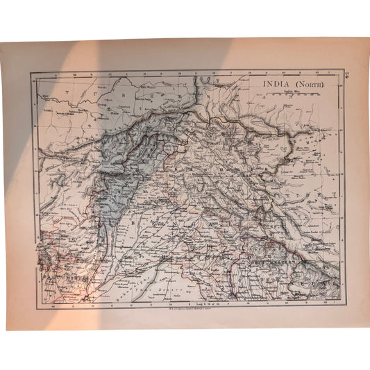 India (North), Antique Colour Map, 1903, W. & A. K. Johnston