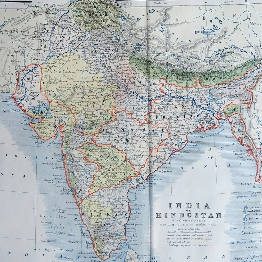 Original Antique Map 1857 - India or Hindostan