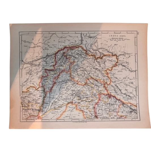 India (North) Antique Colour Map, 1910, W. & A. K. Johnston