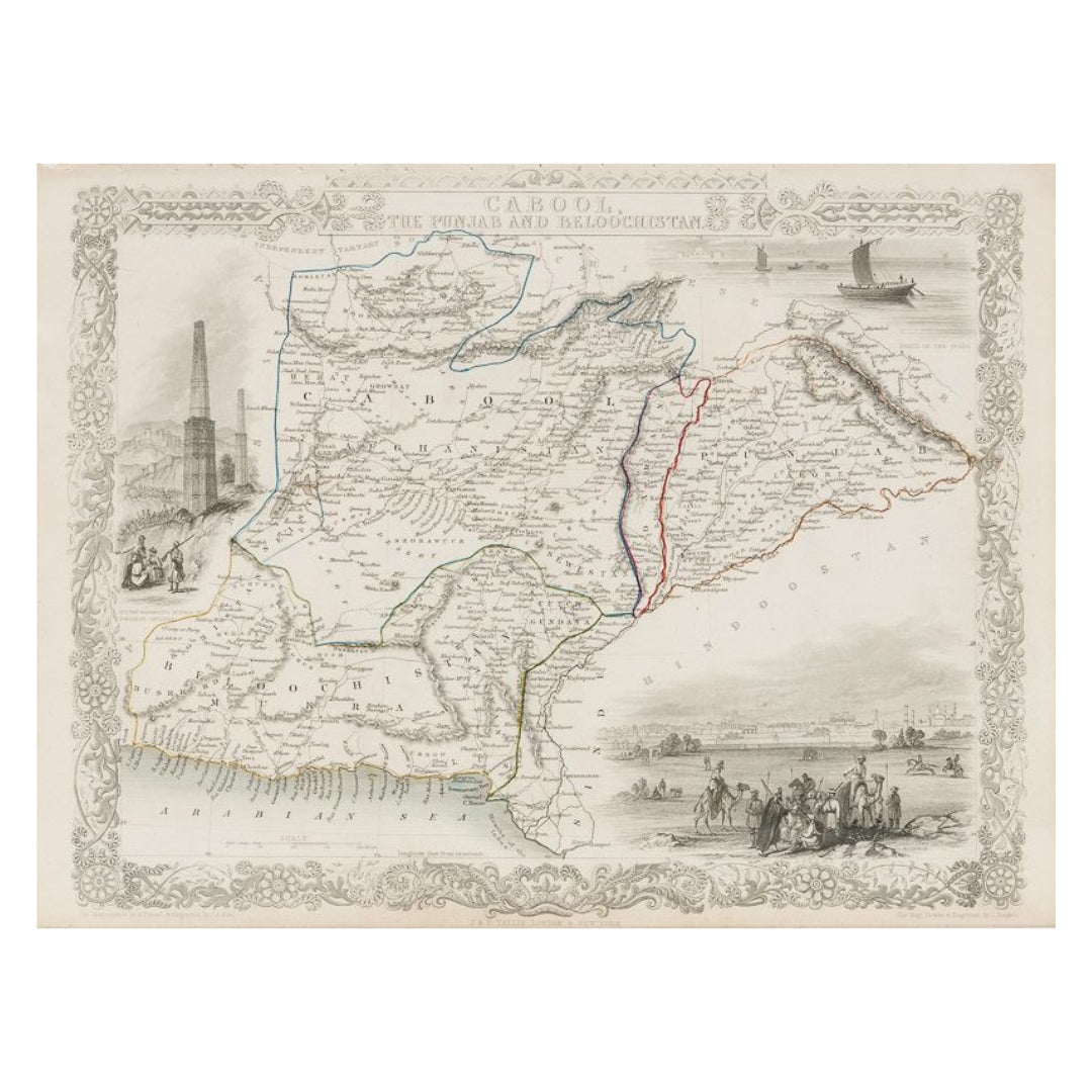 John Tallis & Company 1850 Map of Cabool, the Punjab and Beloochistan