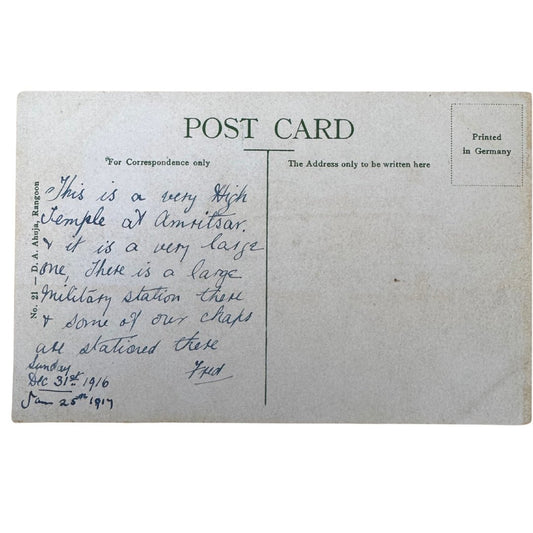 Golden Temple, Amritsar - Used Antique Postcard, 1916 - ramblingsofasikh