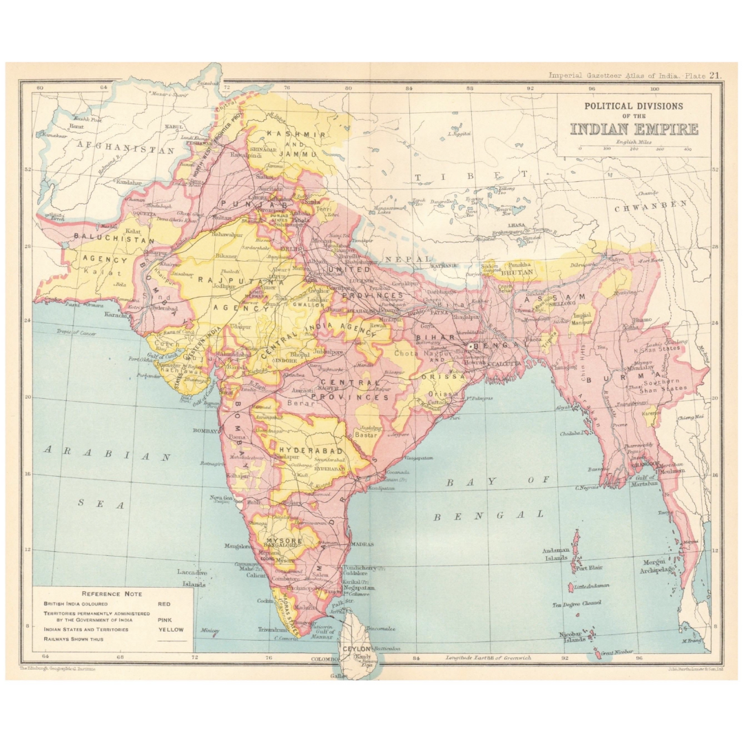 Original Vintage Map 1931 - Political Divisions of British India