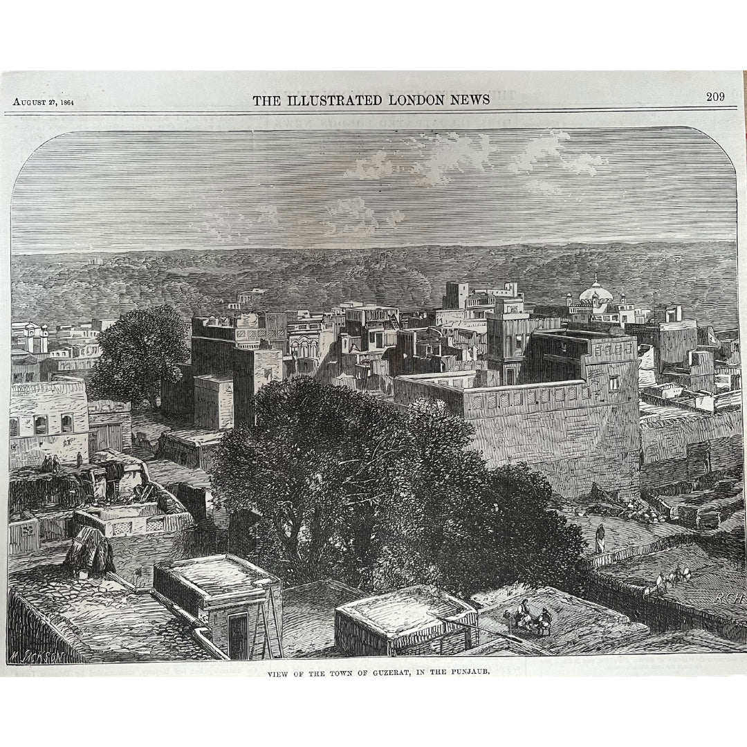 Original Antique Illustrated London News 1864 - View of the Town of Guzerat, Punjab - ramblingsofasikh