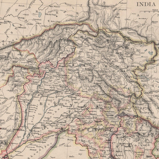 Original Antique Map 1895 - Northern British India: Jammu, Kashmir, Punjab, Himalayas - ramblingsofasikh