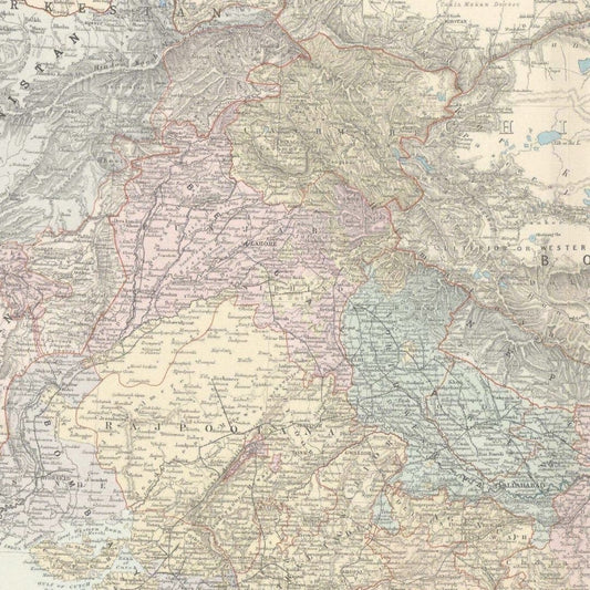 Original Antique Map 1896 - North India, Tibet, Himalayas, Baluchistan, Burma - ramblingsofasikh