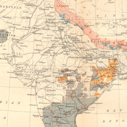 Original Vintage Map 1931 - Prevailing Languages of South Asia (Non - Aryan) - ramblingsofasikh