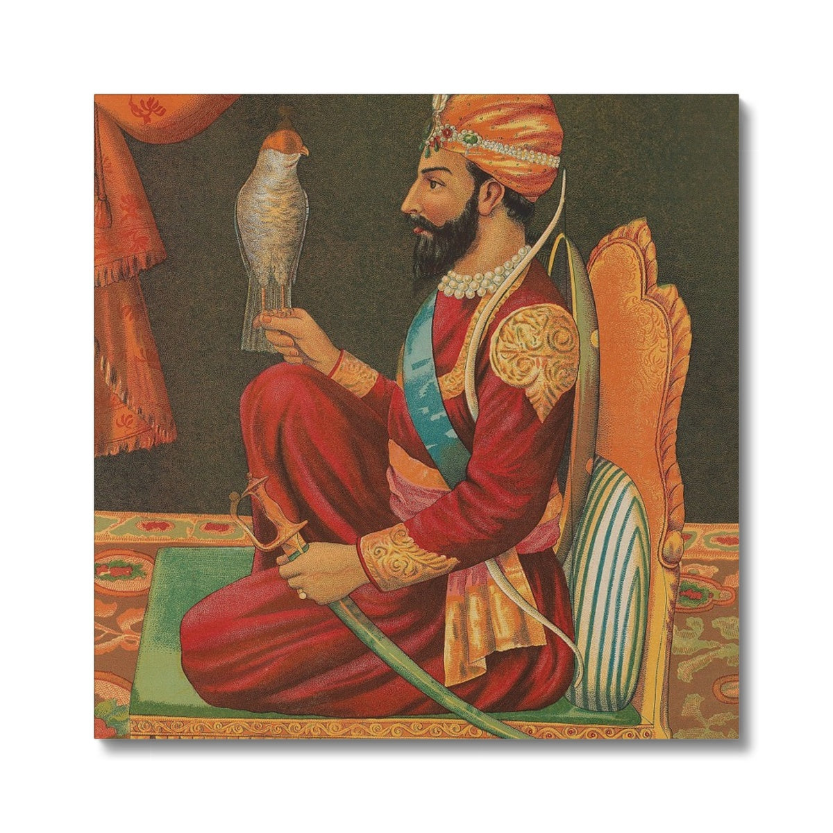 Guru Gobind Singh Ji with a Falcon, Chitra Shala Steam Press, Poona, circa 1900s Canvas