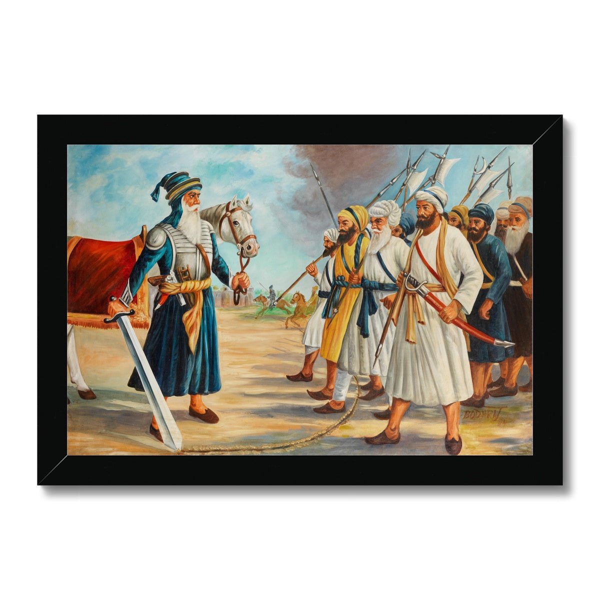 Baba Deep Singh By Bodhraj, circa 1984 Framed Print - ramblingsofasikh
