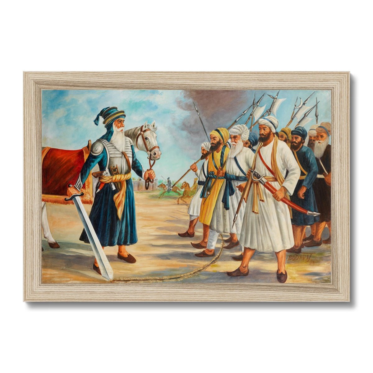 Baba Deep Singh By Bodhraj, circa 1984 Framed Print - ramblingsofasikh