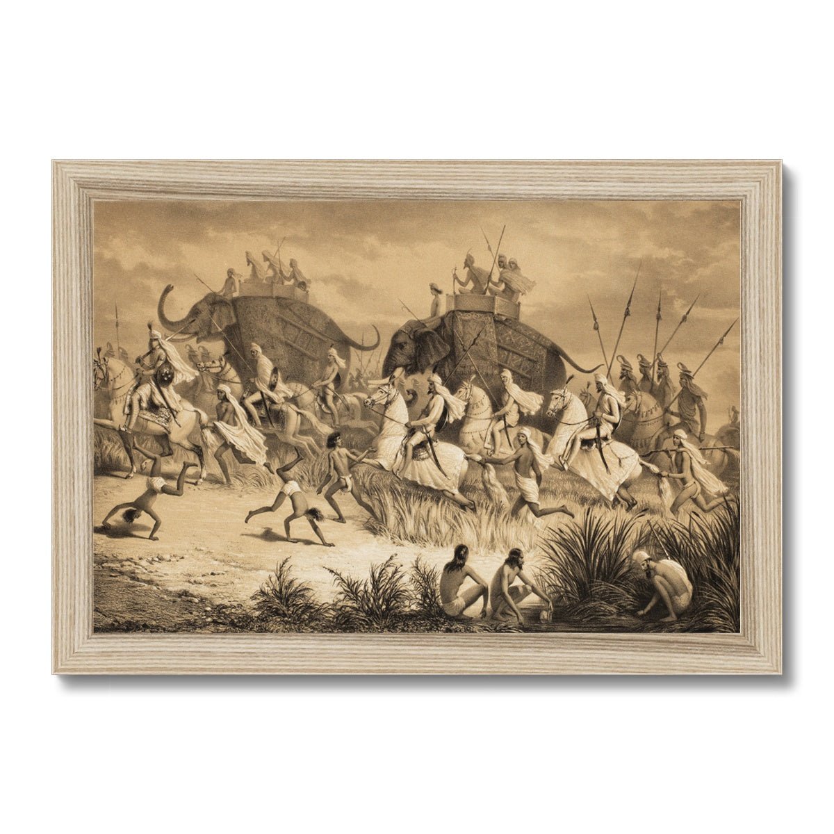 Cavalcade of Sikh Chieftains on Elephants, from 'Voyage in India', engraved by Louis Henri de Rudder (1807 - 81) pub. in London, 1858 Framed Print - ramblingsofasikh