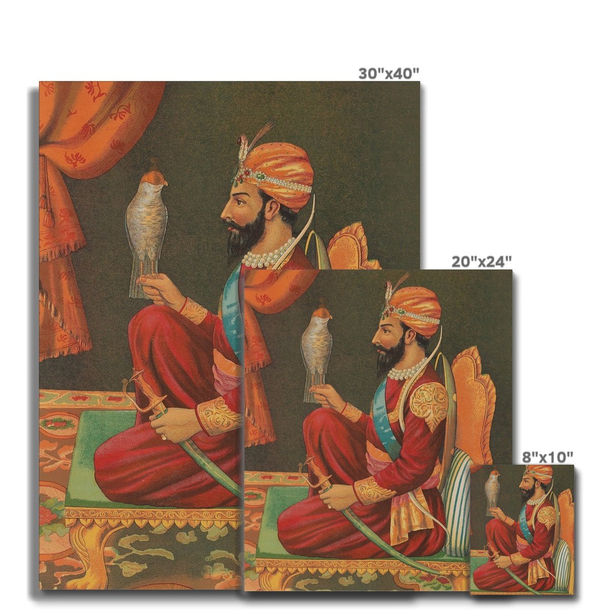 Guru Gobind Singh Ji with a Falcon, Chitra Shala Steam Press, Poona, circa 1900s Canvas - ramblingsofasikh
