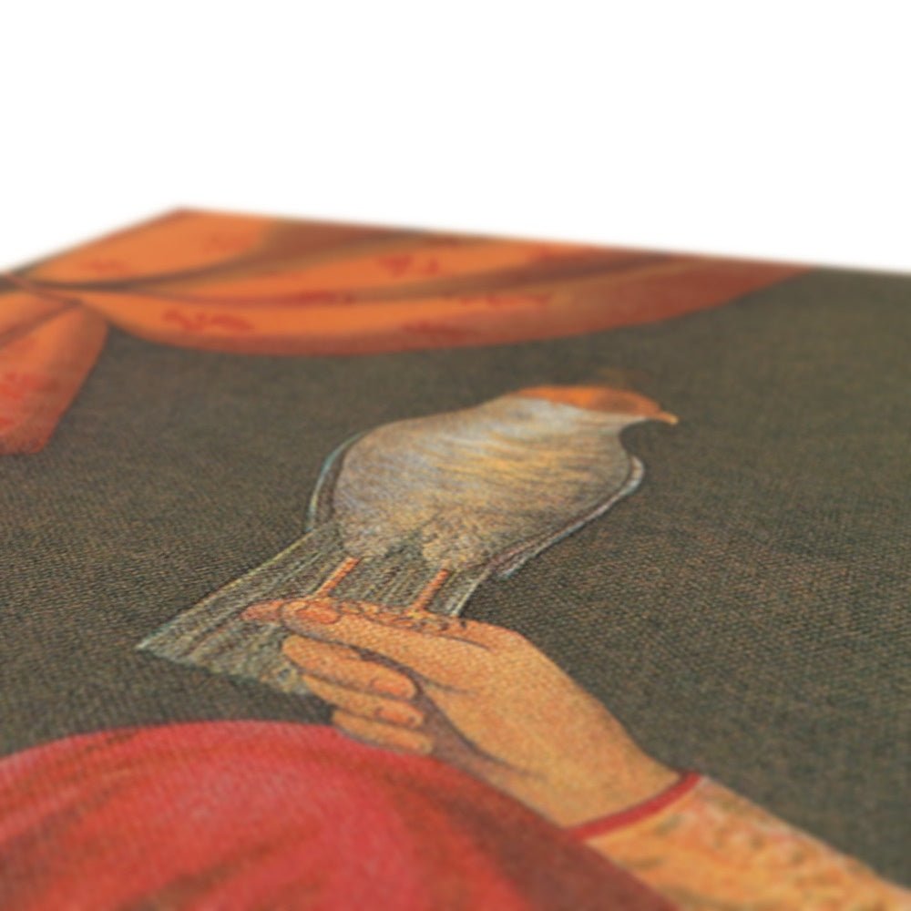 Guru Gobind Singh Ji with a Falcon, Chitra Shala Steam Press, Poona, circa 1900s Canvas - ramblingsofasikh