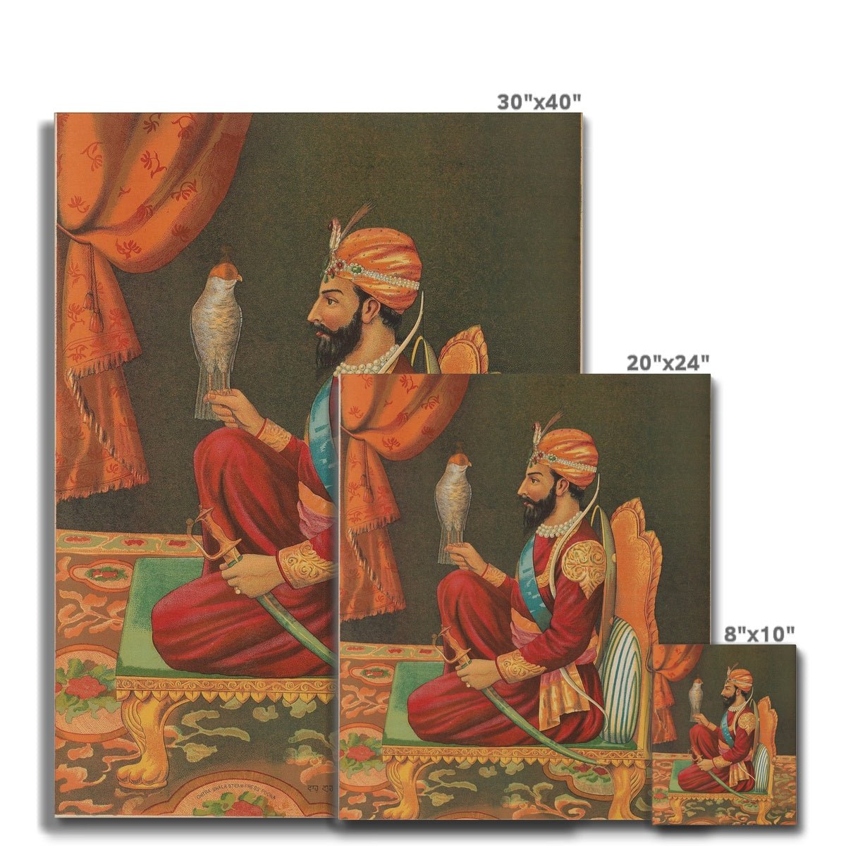 Guru Gobind Singh Ji with a Falcon, Chitra Shala Steam Press, Poona, circa 1900s Canvas - ramblingsofasikh