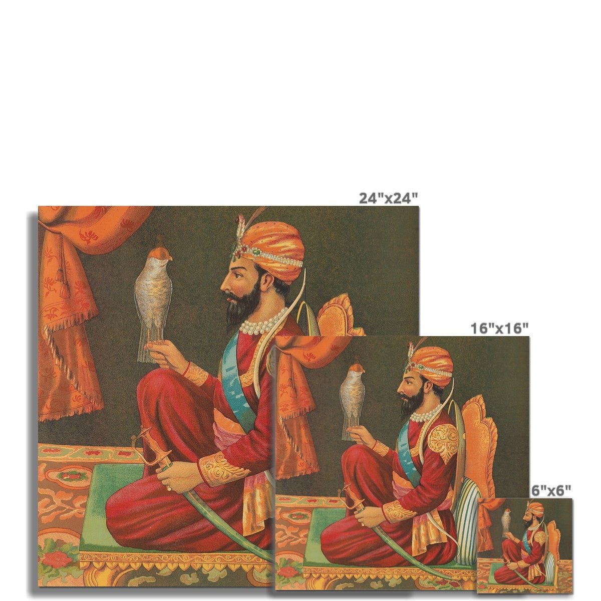 Guru Gobind Singh Ji with a Falcon, Chitra Shala Steam Press, Poona, circa 1900s Fine Art Print - ramblingsofasikh