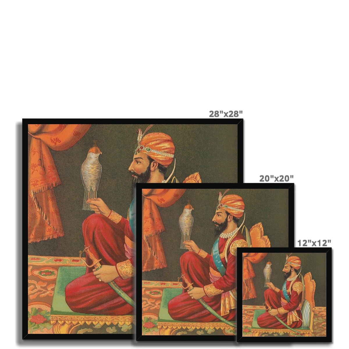 Guru Gobind Singh Ji with a Falcon, Chitra Shala Steam Press, Poona, circa 1900s Framed Print - ramblingsofasikh