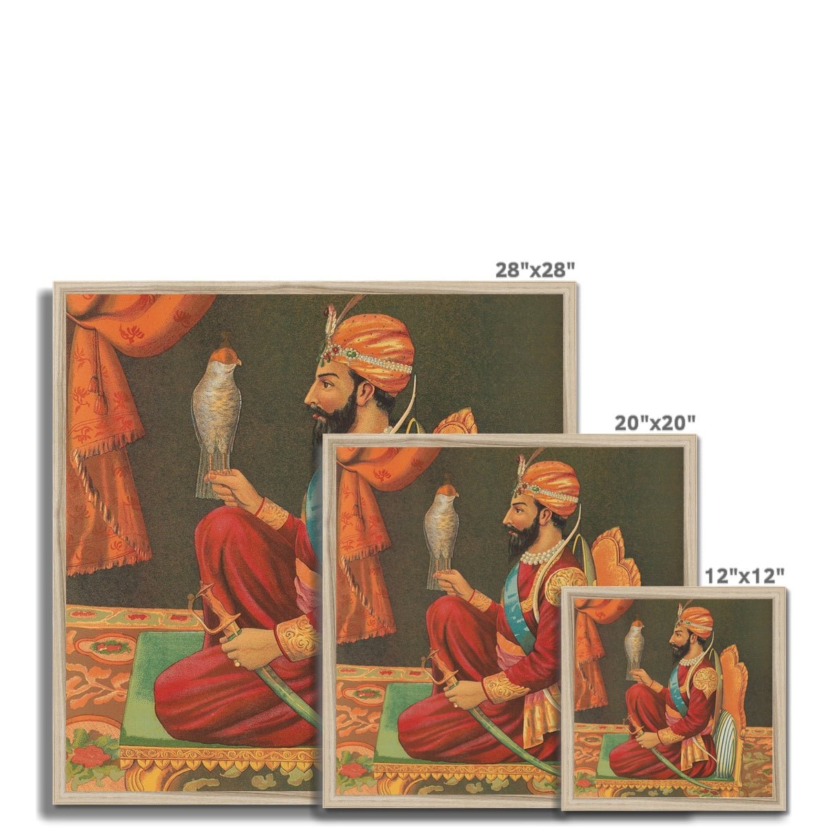 Guru Gobind Singh Ji with a Falcon, Chitra Shala Steam Press, Poona, circa 1900s Framed Print - ramblingsofasikh