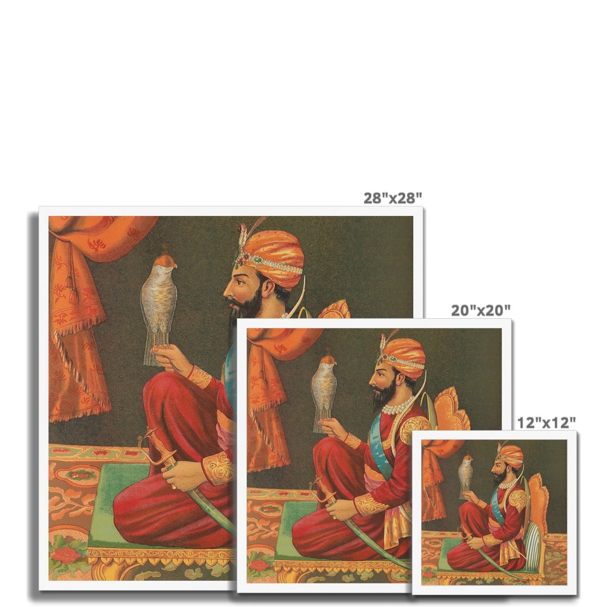 Guru Gobind Singh Ji with a Falcon, Chitra Shala Steam Press, Poona, circa 1900s Framed Print - ramblingsofasikh