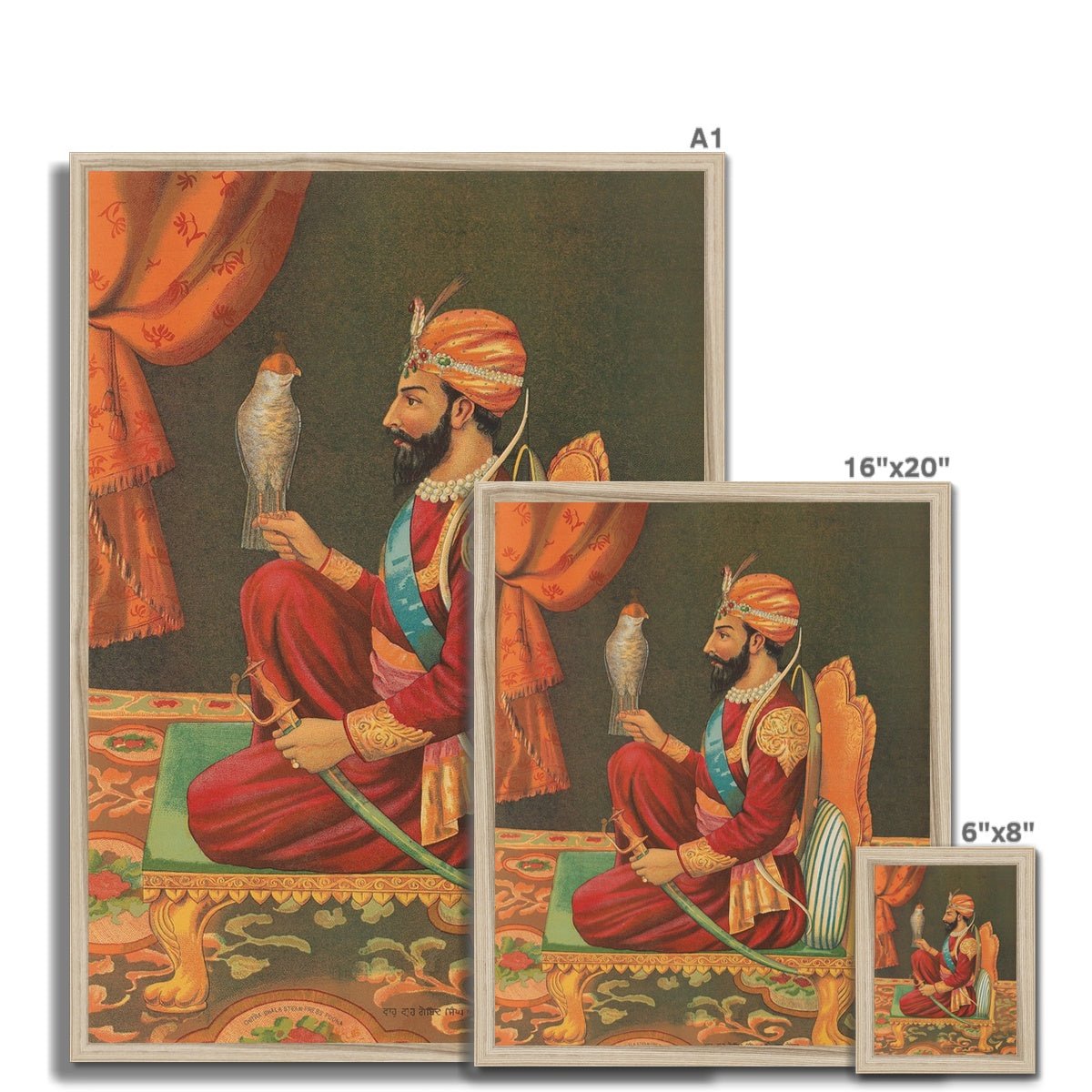 Guru Gobind Singh Ji with a Falcon, Chitra Shala Steam Press, Poona, circa 1900s Framed Print - ramblingsofasikh