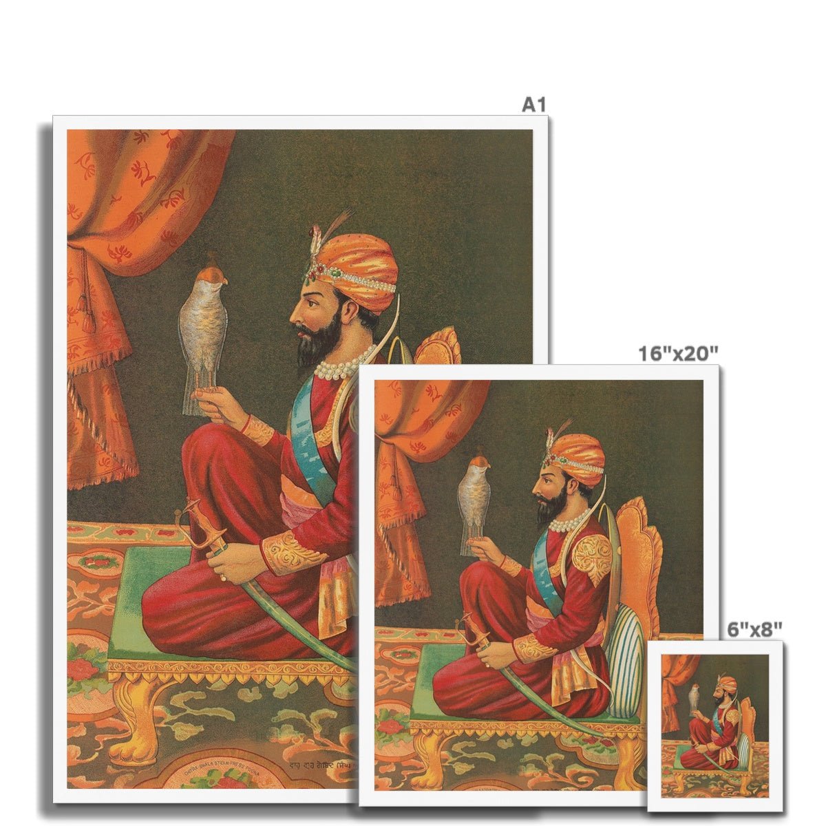 Guru Gobind Singh Ji with a Falcon, Chitra Shala Steam Press, Poona, circa 1900s Framed Print - ramblingsofasikh
