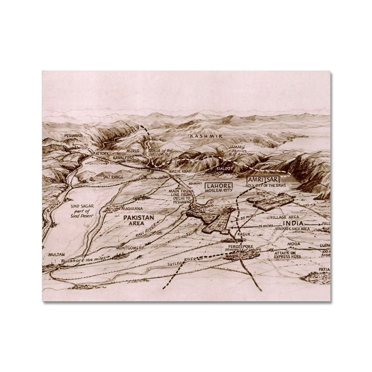 The Areas of Eastern & Western Punjab, 1947. Fine Art Print - ramblingsofasikh
