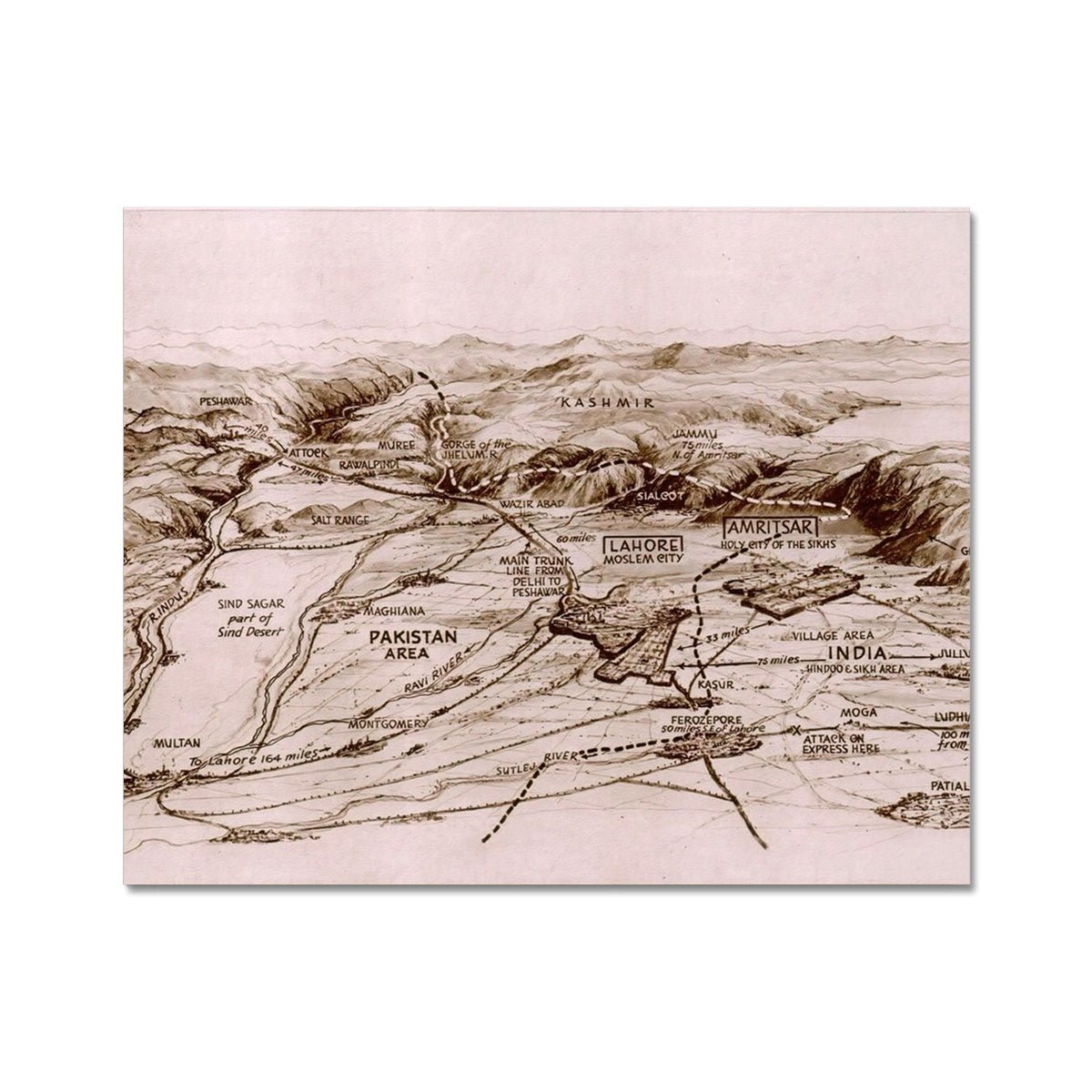 The Areas of Eastern & Western Punjab, 1947. Wall Art Poster - ramblingsofasikh