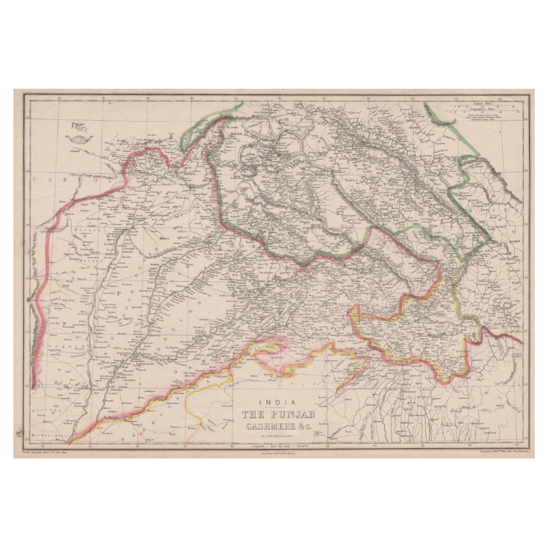 Well 1863 Map of British India 'The Punjab Cashmere &c'