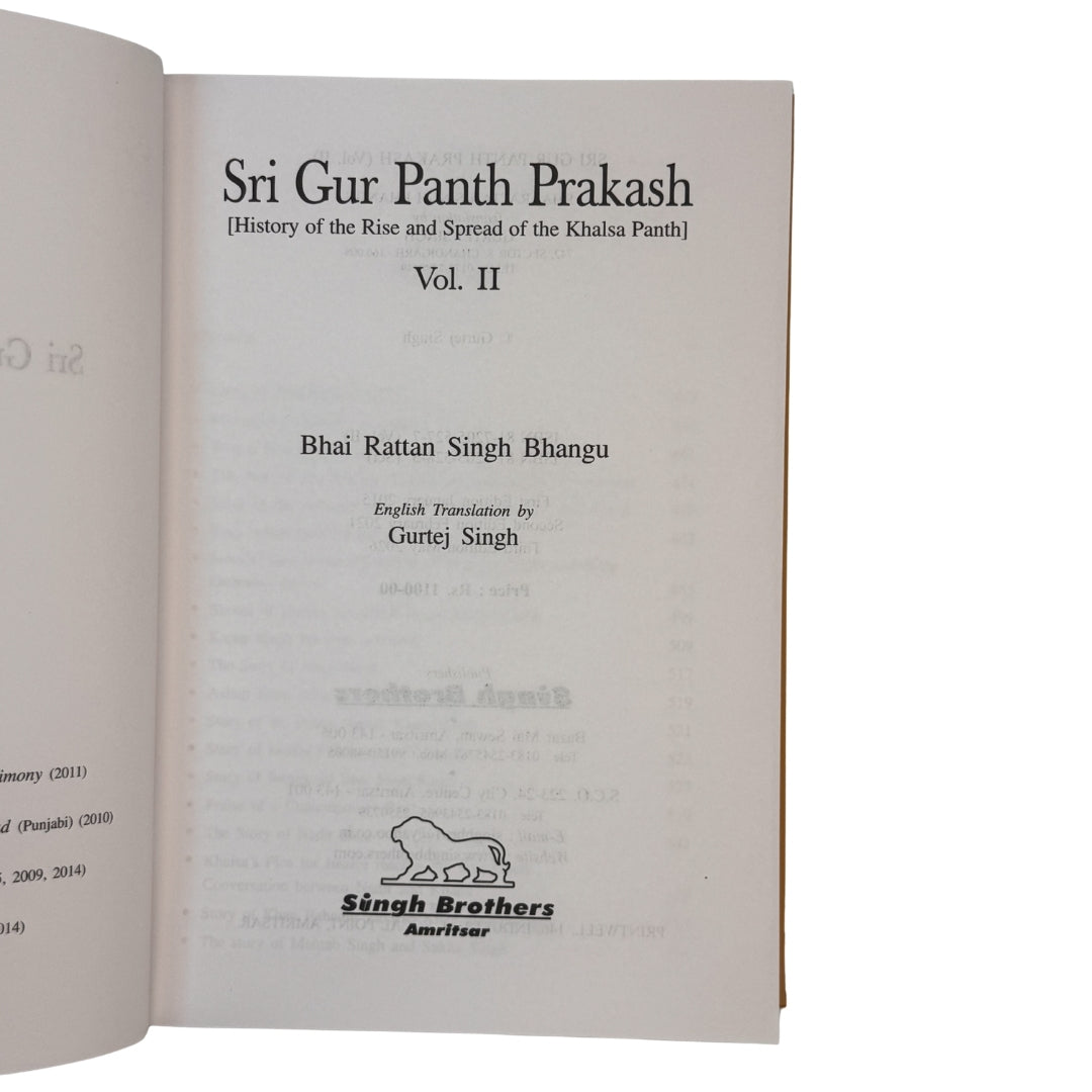 Sri Guru Panth Parkash 2 Vols by Ratan Singh Bhangu Translated by Gurtej Singh