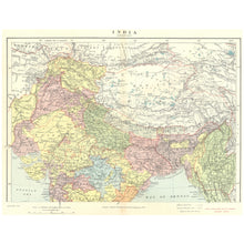 Load image into Gallery viewer, Original Antique Map 1906 - Northern British India: Rajputana, Punjab, Tibet, Bhutan, and Nepal
