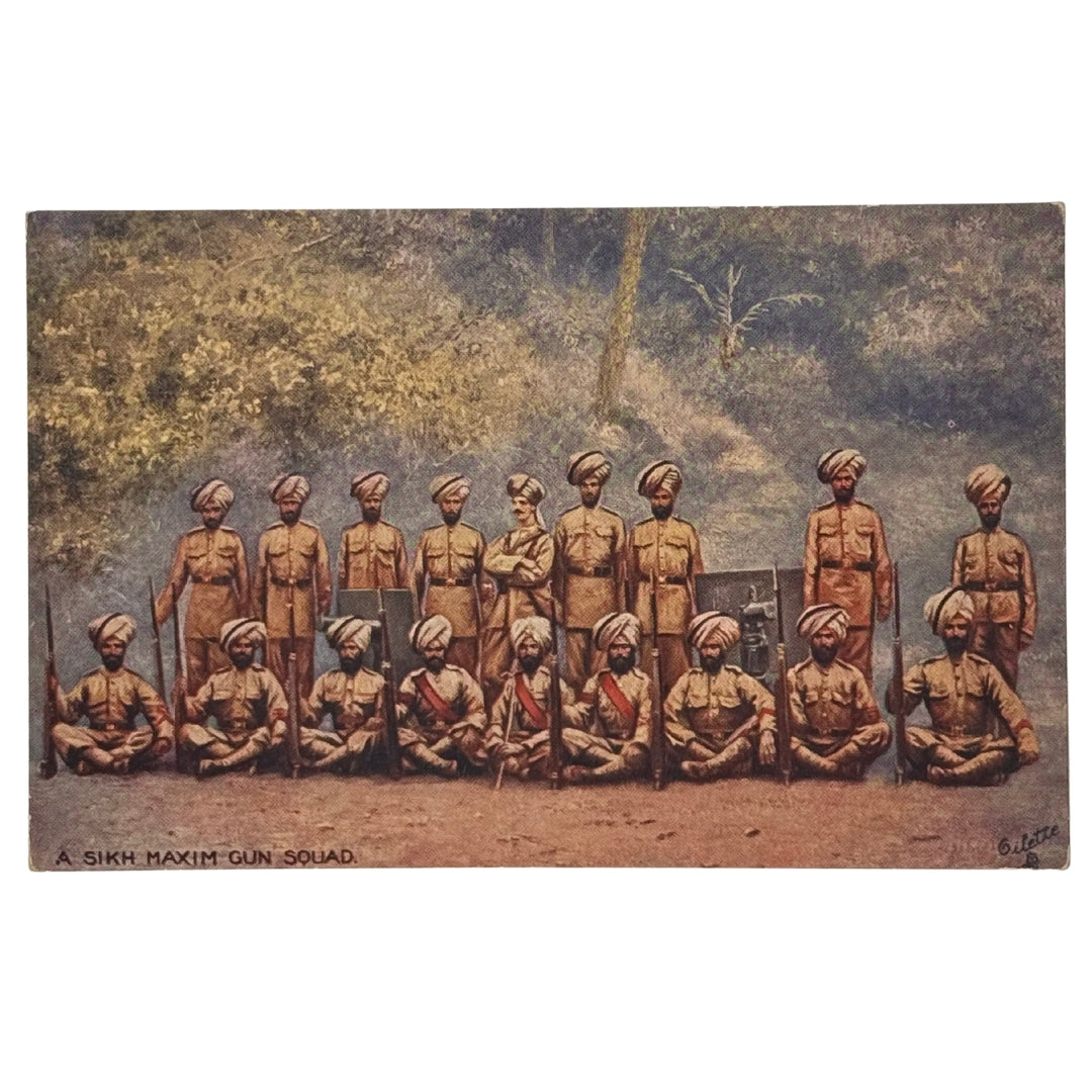 A Sikh Maxim Gun Squad , 1914 - Antique Postcard
