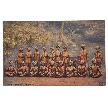 A Sikh Maxim Gun Squad , 1914 - Antique Postcard