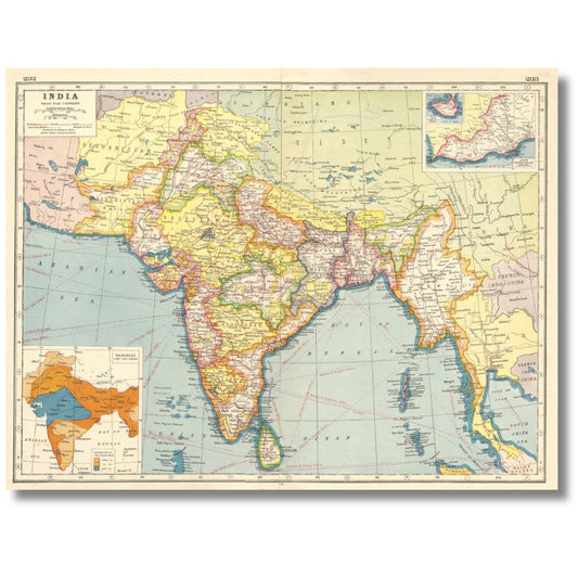Harmsworth 1920 Vintage Colour Map of British India, Aden Inset
