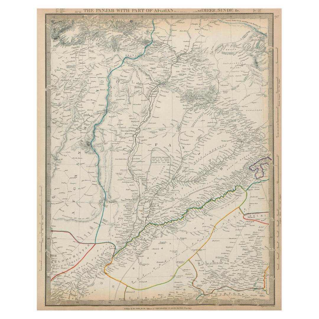 Chapman & Hall 1884 Map of the Punjab with part of Afghanistan, Kashmeer and Sinde
