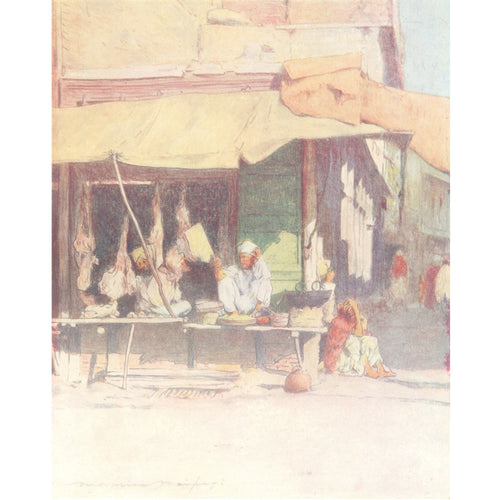 Original Antique Print 1905 - A Meat Shop in Peshawar, Pakistan