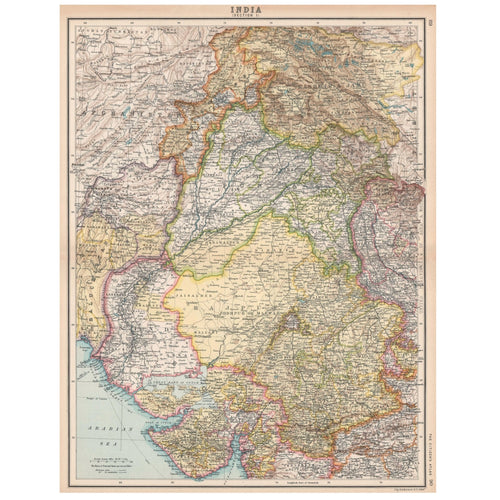 Original Antique Map 1912 - North West Frontier of British India: Rajputana, Punjab, Gujarat, Kashmir