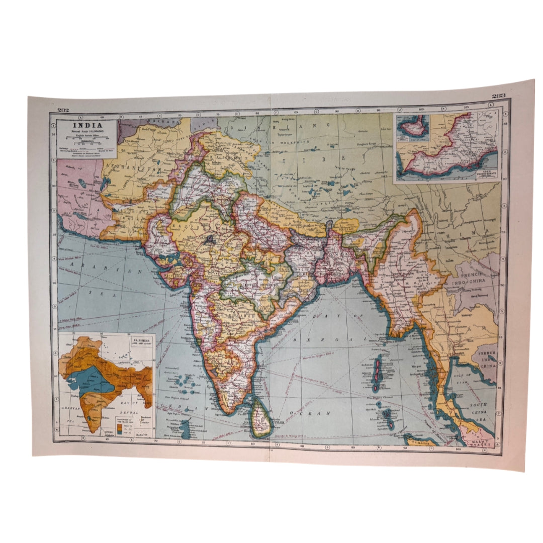 Harmsworth 1920 Vintage Colour Map of British India, Aden Inset
