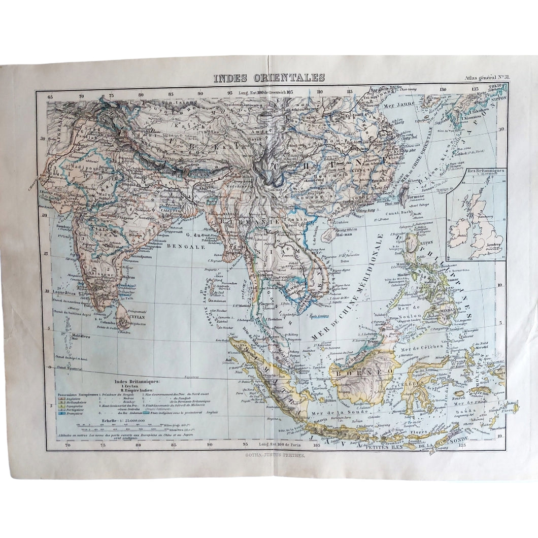 Original Antique Map 1886 - Indes Orientales (East Indies)