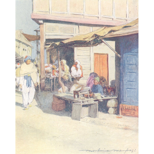 Original Antique Print 1905 - A Street Corner, Peshawar, Pakistan