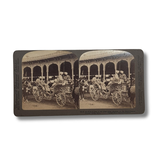 Original Stereo View Photograph of the Silver Phaeton of H.H. the Maharaja of Jind, Sikh State, Delhi Durbar, c.1900s