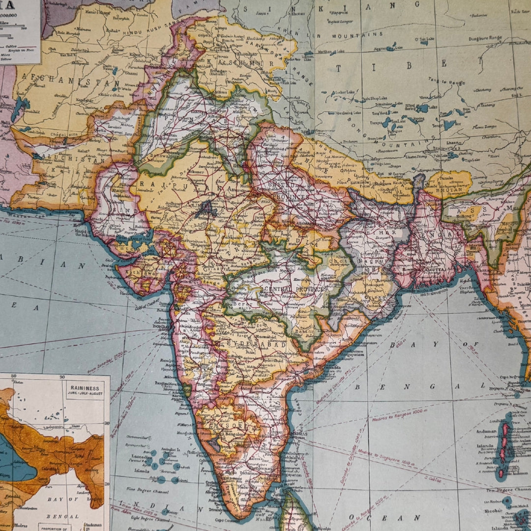 Harmsworth 1920 Vintage Colour Map of British India, Aden Inset