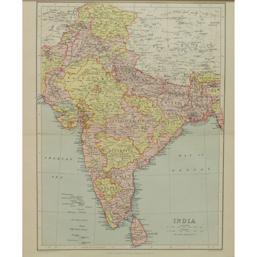 Original Antique Map c.1880 - India by The Edinburgh Geographical Institute, John Bartholomew & Son Ltd