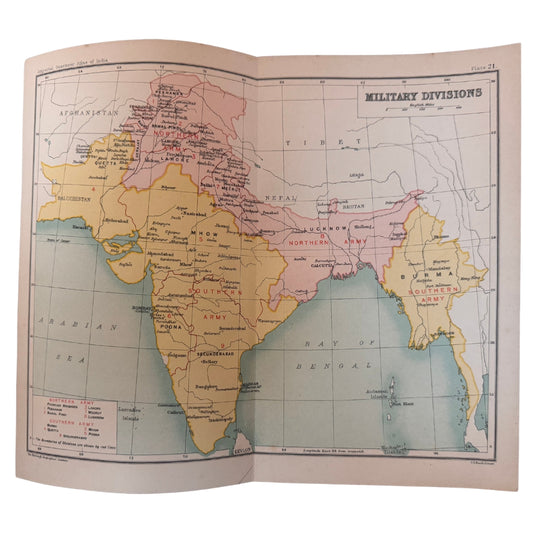 Military Divisions of India, Antique Colour Gazetteer Map, 1909, J. G. Bartholomew, Imperial Gazetteer of India