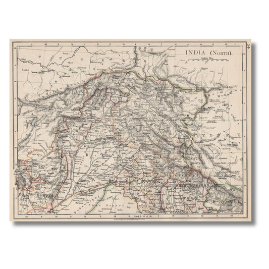 India (North), Antique Colour Map, 1903, W. & A. K. Johnston