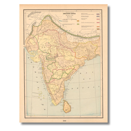 Historical Map of British India since A.D. 1751, Antique Colour Atlas Map, Printed in 1894, Cram's Universal Atlas