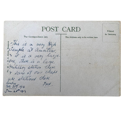 Golden Temple, Amritsar - Used Antique Postcard, 1916 - ramblingsofasikh