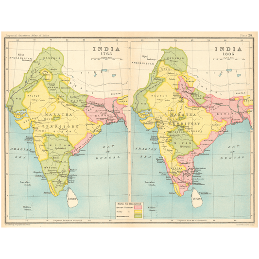 Historical India (1765 & 1805): British, Hindu, Sikh & Muslim States – 1909 Vintage Map - ramblingsofasikh