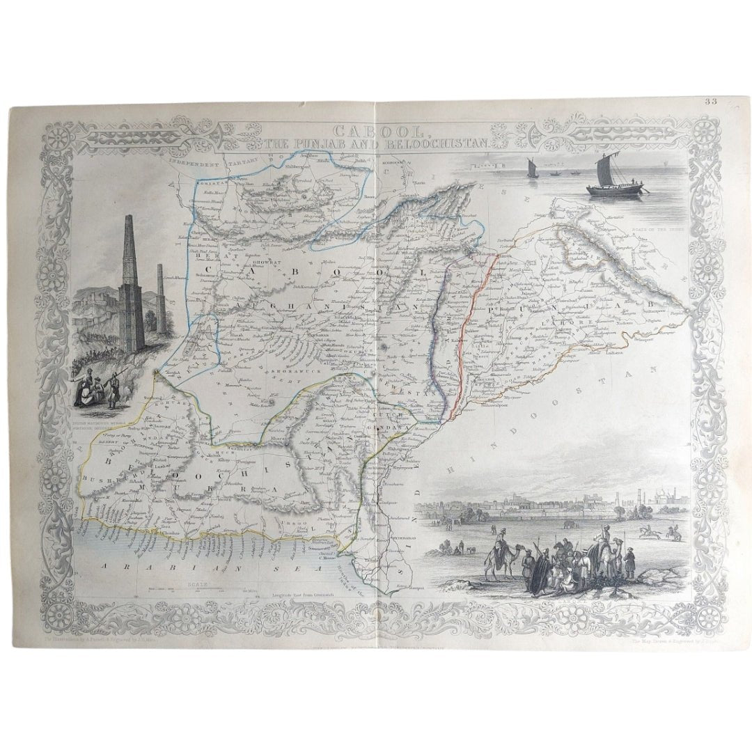 Original Antique Map 1855 - Cabool, The Punjab, and Beloochistan - ramblingsofasikh
