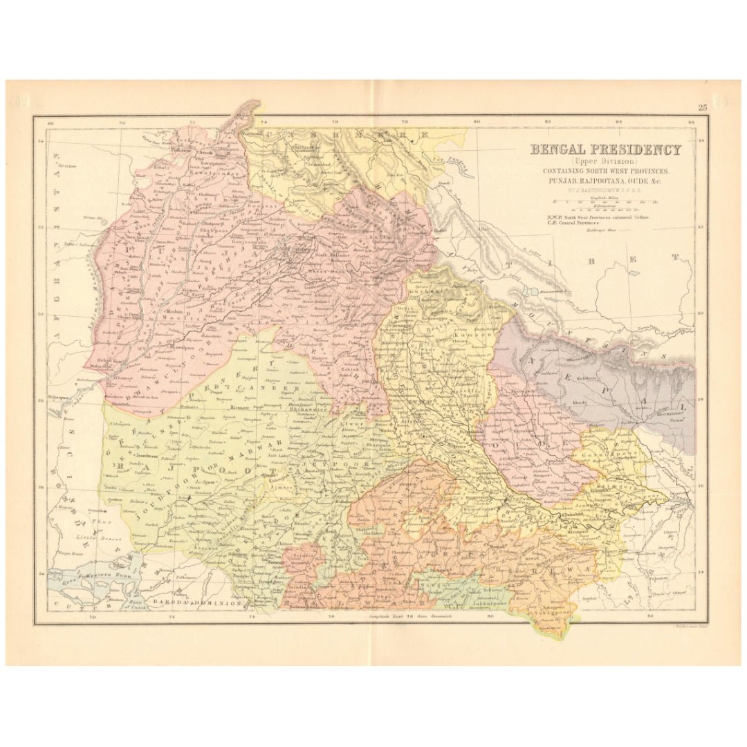 Original Antique Map 1876 - Upper Bengal, Rajpootana, Punjab, and Oude - ramblingsofasikh