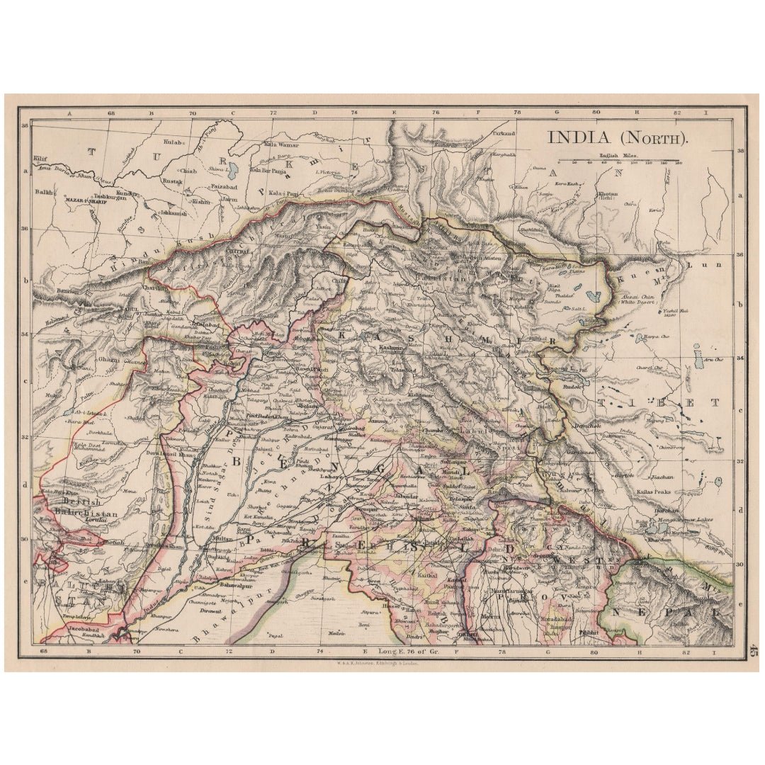 Original Antique Map 1895 - Northern British India: Jammu, Kashmir, Punjab, Himalayas - ramblingsofasikh
