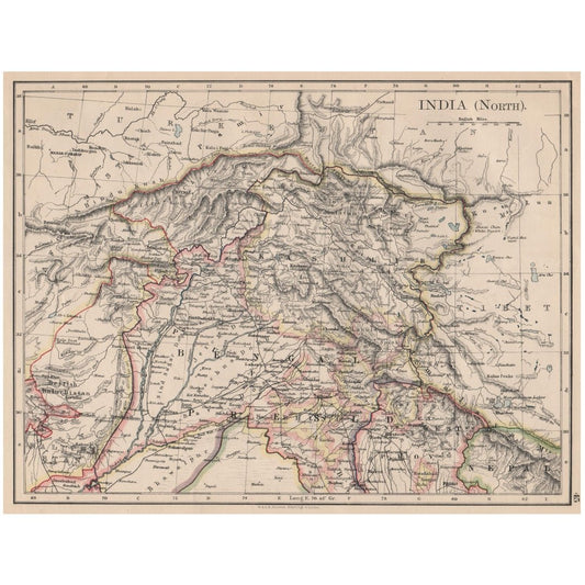 Original Antique Map 1895 - Northern British India: Jammu, Kashmir, Punjab, Himalayas - ramblingsofasikh