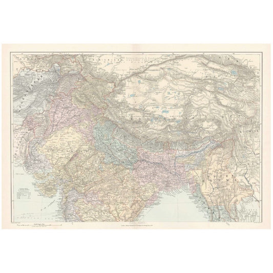Original Antique Map 1896 - North India, Tibet, Himalayas, Baluchistan, Burma - ramblingsofasikh